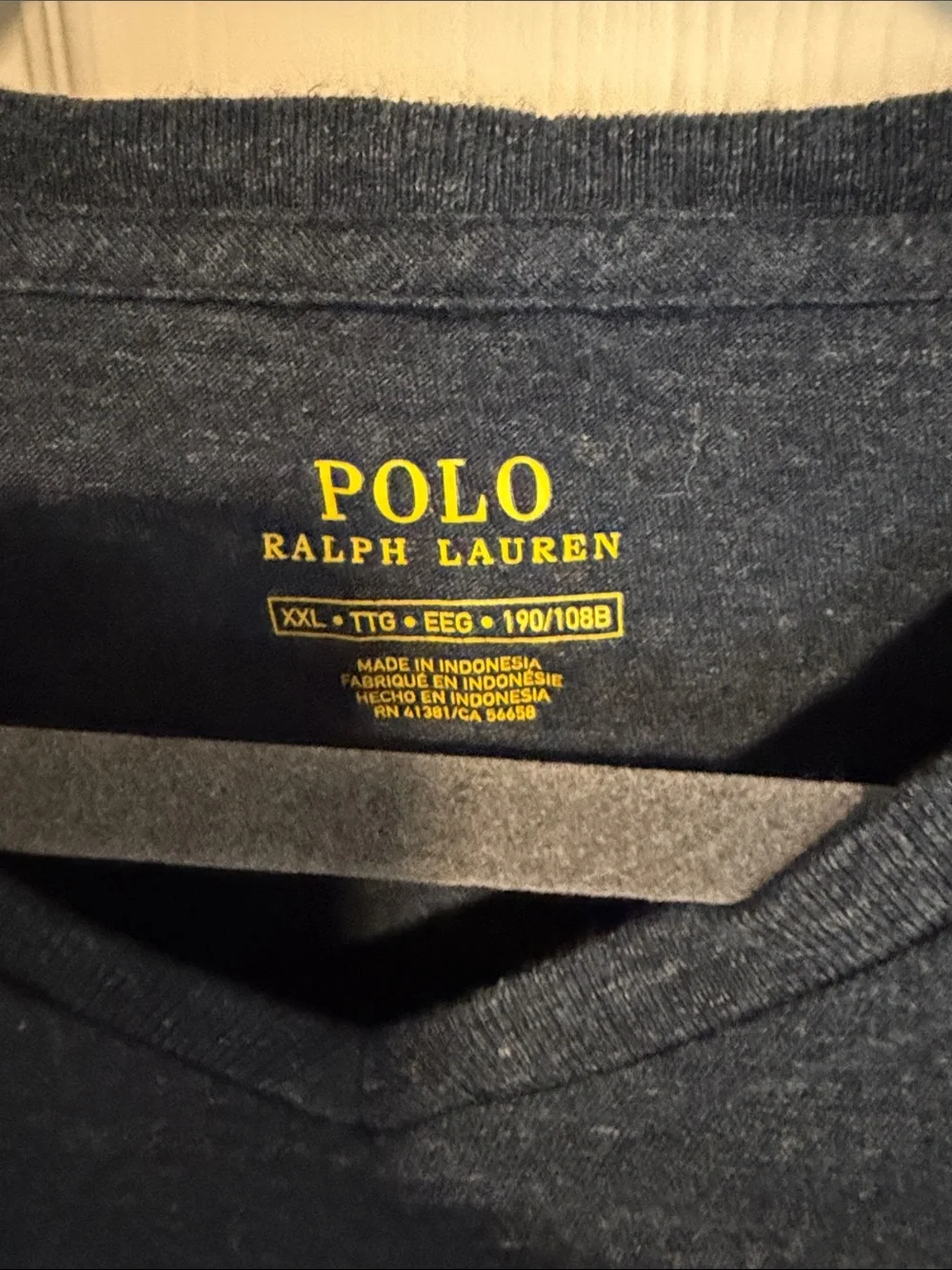 Polo by Ralph Lauren Men's Heather Navy V-Neck Tee with Polo Pony